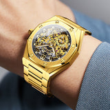 OLEVS 6669 Automatic Watches for Men Self Winding Mechanical Skeleton Luxury Dress Stainless Steel Waterproof Luminous Mens Wrist Watches Reloj Para Hombre