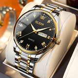 OLEVS 5563 Watches for Men Business Dress Analog Quartz Luxury Black Stainless Steel Waterproof Luminous Classic with Date Mens Wrist Watches Reloj para Hombre