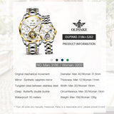 OLEVS 3186+3202 Couple Pair Watches Set Automatic Mechanical Self Winding Dress Matching Watch for His and Hers Valentines Day Gifts