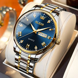 OLEVS 5563 Watches for Men Business Dress Analog Quartz Luxury Black Stainless Steel Waterproof Luminous Classic with Date Mens Wrist Watches Reloj para Hombre