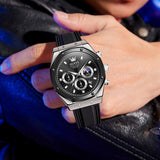 OLEVS 9911 Watches for Men Chronograph Waterproof Luxury Dress Quartz Silicon Strap Multifunction Moon Phase Business Calendar Luminous Men Wrist Watches Reloj Para Hombre Gray/Black/White