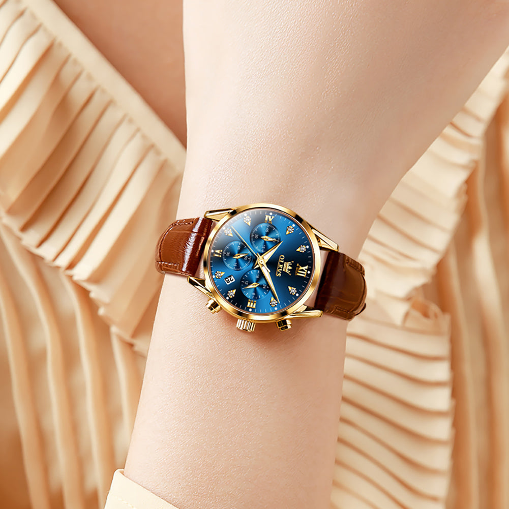 Brown Strap - Blue Dial Gold Trim
