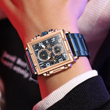 OLEVS 2958 Watches for Men Business Dress Chronograph Analog Quartz Square Dial Stainless Steel Waterproof Luminous Date Fashion Mens Wrist Watches Reloj Para Hombre