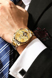 OLEVS 3240 Self Winding Watches for Men Automatic Mechanical Skeleton Luxury Dress Waterproof Moon Phase Tourbillon Chronograph Stainless Steel Luminous Wristwatch