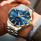 OLEVS 3620 Watches for Men Business Dress Analog Quartz Date Stainless Steel Easy Read Waterproof Luminous Luxury Casual Mens Wrist Watches Reloj Para Hombre Gold/Silver/Blue