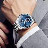 OLEVS 2956 Watches for Men Diamond Business Dress Casual Analog Moon Phase Calendar Quartz Stainless Steel Waterproof Luminous Date Men Wrist Watches Reloj Para Hombre White Dial