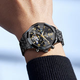 OLEVS 6620 Automatic Watches for Men Self Winding Mechanical Skeleton Luxury Dress Chronograph Gold Plated Stainless Steel Calendar Moon Phase Waterproof Luminous Mens Wrist Watches Reloj Para Hombre