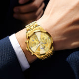 OLEVS 3673 Watches For Men Business Dress Luxury Casual Chronograph Multifunction Analog Quartz Stainless Steel Waterproof Luminous Moon Phase Date Men Wrist Watches Reloj Para Hombre White Dial