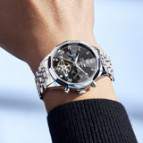 OLEVS 6620 Automatic Watches for Men Self Winding Mechanical Skeleton Luxury Dress Chronograph Gold Plated Stainless Steel Calendar Moon Phase Waterproof Luminous Mens Wrist Watches Reloj Para Hombre