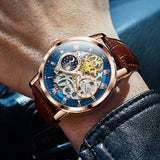 Brown Strap - Blue Dial Rose Trim