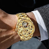 OUPINKE Men's Watch Automatic Designer Big Face Luxury Mechanical Skeleton Dress Business Wrist Watches Two Tone Tungsten Steel Waterproof Sapphire Calendar