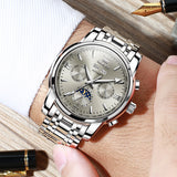 OLEVS 6633 Mens Watches Automatic Luxury Big Face Multi Calendar Stainless Steel Waterproof Luminous Wrist Watch for Men