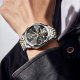 OLEVS 6621Automatic Watches for Men Luxury Dress Waterproof Self Winding Mechanical Moon Phase Chronograph Stainless Steel Luminous Diamond Date Skeleton Tourbillon Wristwatch for Men Reloj Para Hombre