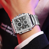 OLEVS 2958 Watches for Men Business Dress Chronograph Analog Quartz Square Dial Stainless Steel Waterproof Luminous Date Fashion Mens Wrist Watches Reloj Para Hombre