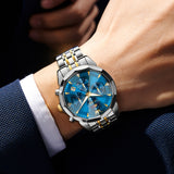 OLEVS 3673 Watches For Men Business Dress Luxury Casual Chronograph Multifunction Analog Quartz Stainless Steel Waterproof Luminous Moon Phase Date Men Wrist Watches Reloj Para Hombre White Dial