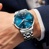 OLEVS 3646 Watches for Men Diamond Business Dress Casual Analog Quartz Stainless Steel Waterproof Luminous Day Date Men Wrist Watches Reloj Para Hombre White Dial