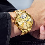 OLEVS 6621Automatic Watches for Men Luxury Dress Waterproof Self Winding Mechanical Moon Phase Chronograph Stainless Steel Luminous Diamond Date Skeleton Tourbillon Wristwatch for Men Reloj Para Hombre