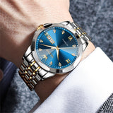 OLEVS 9982 Automatic Watches for Men Self Winding Mechanical Luxury Dress Stainless Steel Two Tone Strap Diamond Waterproof Luminous Date Mens Wrist Watches Reloj Para Hombre Black/Blue/Gold/White