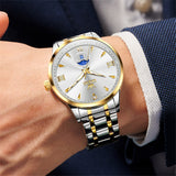 OLEVS 3646 Watches for Men Diamond Business Dress Casual Analog Quartz Stainless Steel Waterproof Luminous Day Date Men Wrist Watches Reloj Para Hombre White Dial