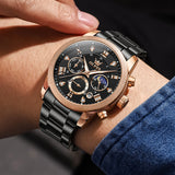 OLEVS 3660 Chronograph Watches for Men Fashion Dress Analog Quartz Moon Phase Stainless Steel Waterproof Luminous Date Luxury Mens Wrist Watches Reloj Para Hombre Rose/Black