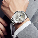 OLEVS 2956 Watches for Men Diamond Business Dress Casual Analog Moon Phase Calendar Quartz Stainless Steel Waterproof Luminous Date Men Wrist Watches Reloj Para Hombre White Dial