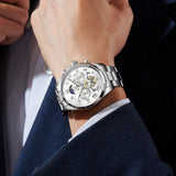 OLEVS 3640 Chronograph Watches for Men Waterproof Business Dress Analog Quartz Luxury Moon Phase Stainless Steel Roman Numeral Luminous Casual Mens Wrist Watches Reloj Para Hombre