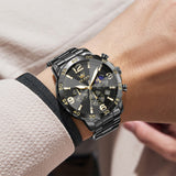 OLEVS 3678 Watches for Men Luxury Dress Chronograph Analog Quartz Gold Plated Stainless Steel Moon Phase Waterproof Luminous Date Fashion Mens Wrist Watches Reloj Para Hombre