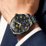 OLEVS 3638 Watches for Men Business Dress Waterproof Analog Quartz Stainless Steel Luminous Day Date Roman Numeral Classic Men Wrist Watches Reloj Para Hombre Black Dial