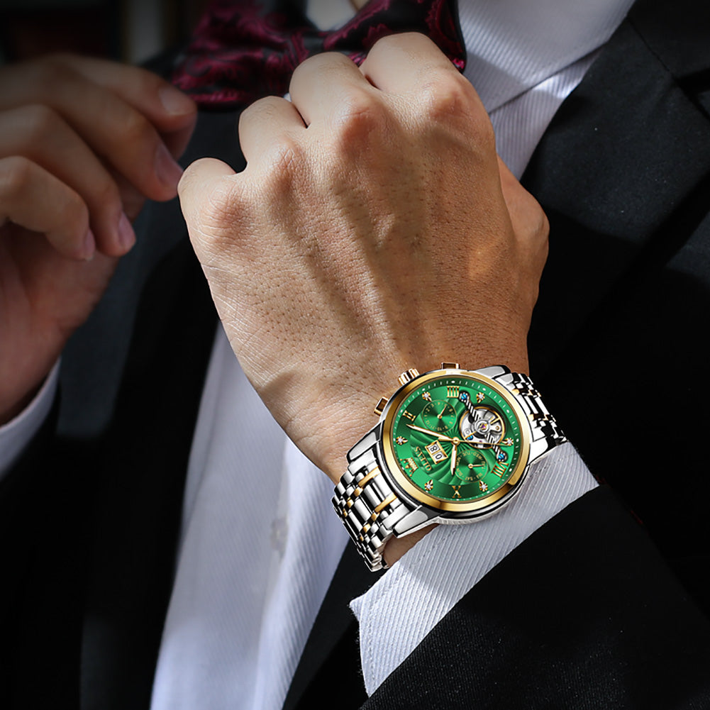 Two Tone Strap - Green Dial Gold Trim