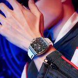 OLEVS 2942 Watches for Men Chronograph Waterproof Luxury Dress Quartz Silicon Strap Multifunction Moon Phase Calendar Luminous Men Wrist Watches Reloj Para Hombre Black/Red