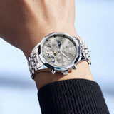 OLEVS 6620 Automatic Watches for Men Self Winding Mechanical Skeleton Luxury Dress Chronograph Gold Plated Stainless Steel Calendar Moon Phase Waterproof Luminous Mens Wrist Watches Reloj Para Hombre
