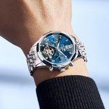 OLEVS 6620 Automatic Watches for Men Self Winding Mechanical Skeleton Luxury Dress Chronograph Gold Plated Stainless Steel Calendar Moon Phase Waterproof Luminous Mens Wrist Watches Reloj Para Hombre