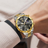 OLEVS 3678 Watches for Men Luxury Dress Chronograph Analog Quartz Gold Plated Stainless Steel Moon Phase Waterproof Luminous Date Fashion Mens Wrist Watches Reloj Para Hombre