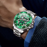 OLEVS 6715 Automatic Watches for Men Skeleton Self Winding Mechanical Fashion Dress Chronograph Moon Phase Stainless Steel Waterproof Luminous Mens Wrist Watches Gift Reloj Para Hombre