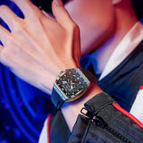 OLEVS 2942 Watches for Men Chronograph Waterproof Luxury Dress Quartz Silicon Strap Multifunction Moon Phase Calendar Luminous Men Wrist Watches Reloj Para Hombre Black/Red