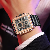 OLEVS 2958 Watches for Men Business Dress Chronograph Analog Quartz Square Dial Stainless Steel Waterproof Luminous Date Fashion Mens Wrist Watches Reloj Para Hombre