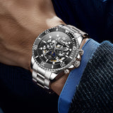 OLEVS 6715 Automatic Watches for Men Skeleton Self Winding Mechanical Fashion Dress Chronograph Moon Phase Stainless Steel Waterproof Luminous Mens Wrist Watches Gift Reloj Para Hombre