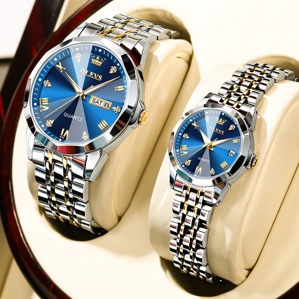 Two Tone Strap-Blue Dial Silver Trim