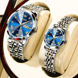 Two Tone Strap-Blue Dial Silver Trim