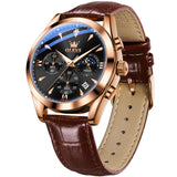 OLEVS Watches for Men 3609 Business Dress Analog Quartz Chronograph Casual PU Leather Waterproof Moon Phase Luminous Date Luxury Mens Wrist Watches Reloj Para Hombre