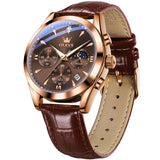 OLEVS Watches for Men 3609 Business Dress Analog Quartz Chronograph Casual PU Leather Waterproof Moon Phase Luminous Date Luxury Mens Wrist Watches Reloj Para Hombre