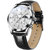 OLEVS Watches for Men 3609 Business Dress Analog Quartz Chronograph Casual PU Leather Waterproof Moon Phase Luminous Date Luxury Mens Wrist Watches Reloj Para Hombre