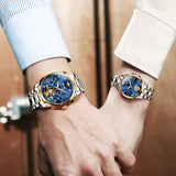 OLEVS 3186+3202 Couple Pair Watches Set Automatic Mechanical Self Winding Dress Matching Watch for His and Hers Valentines Day Gifts