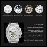 OLEVS 9805 Automatic Mens Watches Self Winding Mechanical Business Diamond Luxury Dress Stainless Steel Waterproof Luminous Wrist Watch
