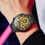 OLEVS 6722 Skeleton Watches for Men Luxury Dress Automatic Self Winding Mechanical Gold Plated Stainless Steel Waterproof Luminous Business Men Wrist Watch Reloj Para Hombre