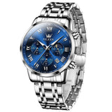 OLEVS Men Watch 5529 Stainless Steel Chronograph Roman Numerals Moon Phases Analog Quartz Dress Watch for Men