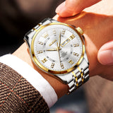 OLEVS 3620 Watches for Men Business Dress Analog Quartz Date Stainless Steel Easy Read Waterproof Luminous Luxury Casual Mens Wrist Watches Reloj Para Hombre Gold/Silver/Blue