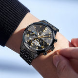 OLEVS 6620 Automatic Watches for Men Self Winding Mechanical Skeleton Luxury Dress Chronograph Gold Plated Stainless Steel Calendar Moon Phase Waterproof Luminous Mens Wrist Watches Reloj Para Hombre