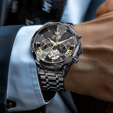 OLEVS 6619 Automatic Watches for Men Luxury Dress Waterproof Self Winding Mechanical Chronograph Diamond Stainless Steel Luminous Date Skeleton Tourbillon Mens Watches Gift Reloj Para Hombre