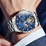OLEVS 6689 Automatic Watches for Mens Starry Sky Skeleton Tourbillon Self Winding Mechanical Moon Phase Luminous Waterproof Luxury Dress Mens Wrist Watches Gifts Reloj Para Hombre Black/Blue/Green